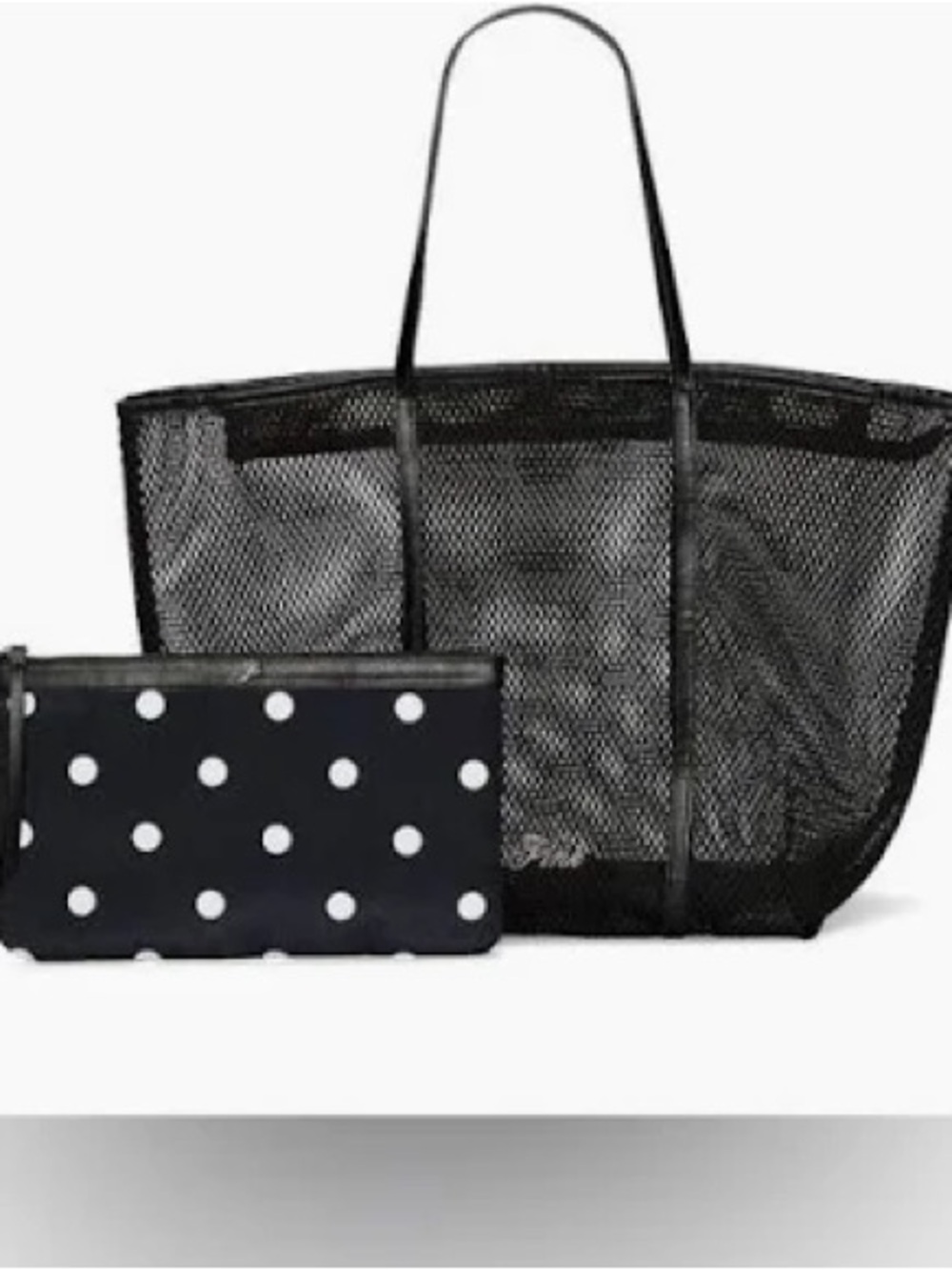 Victoria's Secret “Pink” - Black Mesh Tote with Black Polka Dot Pouch - NWT - Picture 1 of 5